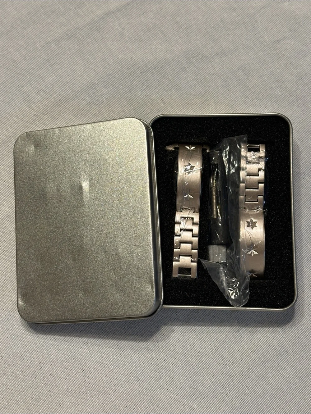 Women's Silver Star-Engraved Stainless Steel Watch Bracelet Set